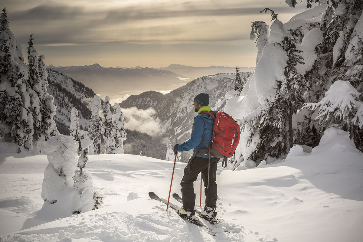 Backcountry skis (dropping in)